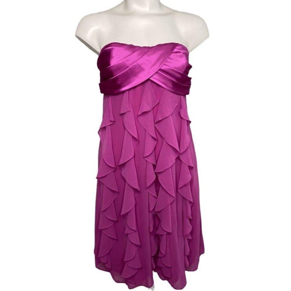Xscape Purple Strapless Ruffle Empire Waist Dress‎ Sz 6 NEW